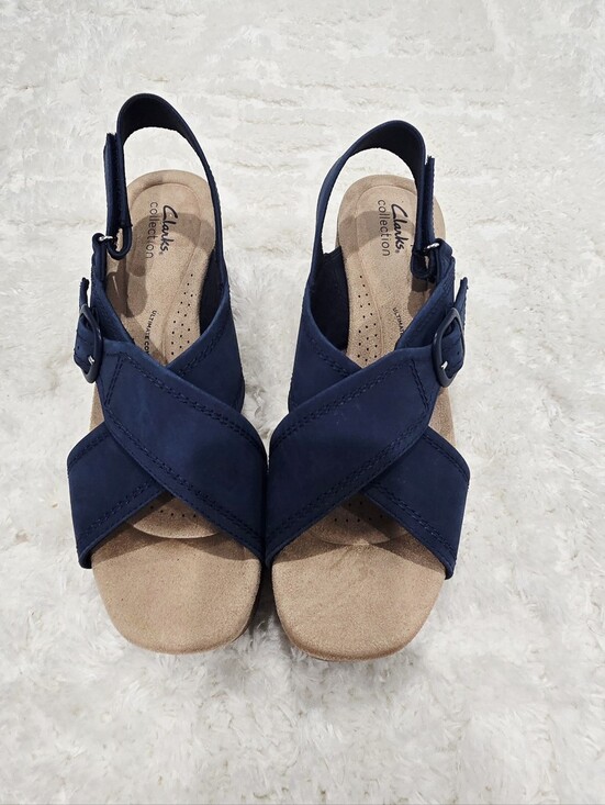 Clarks Shoes - Clarks Collection Nerisa West Buckle Wedge Sandals Women’s US 10 Navy New Retail